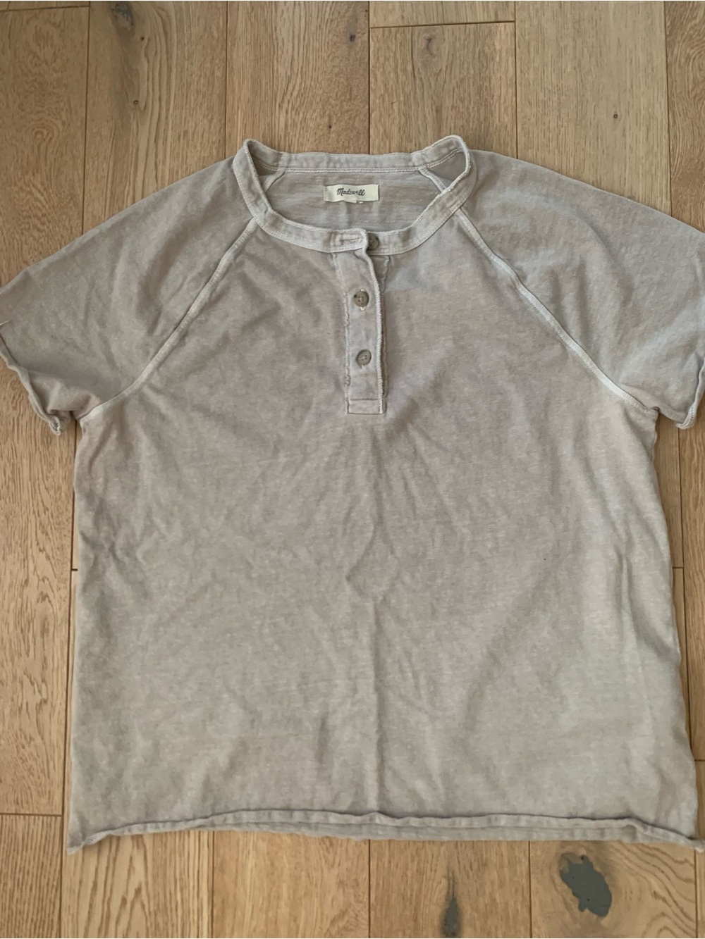 Madewell Women’s Short Sleeve Henley Top—Beige Color